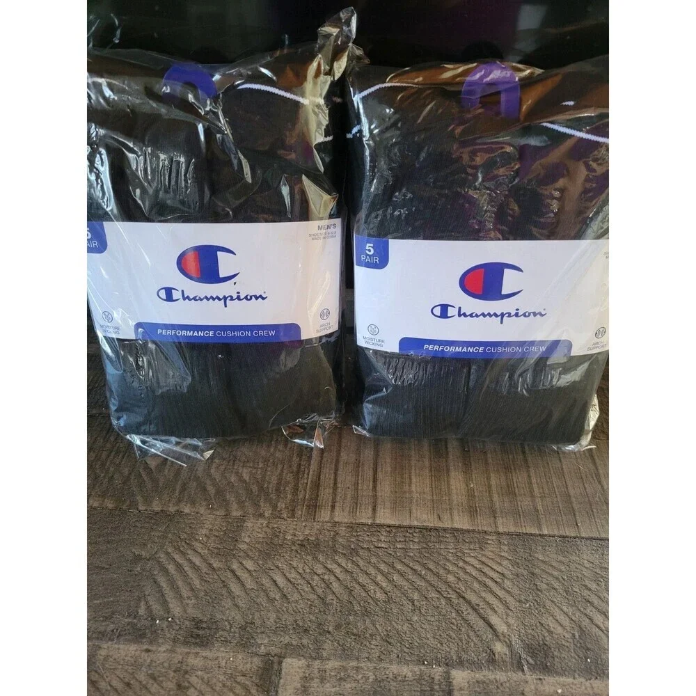 Champion Men's 10 Pairs Cushion Crew Black Socks